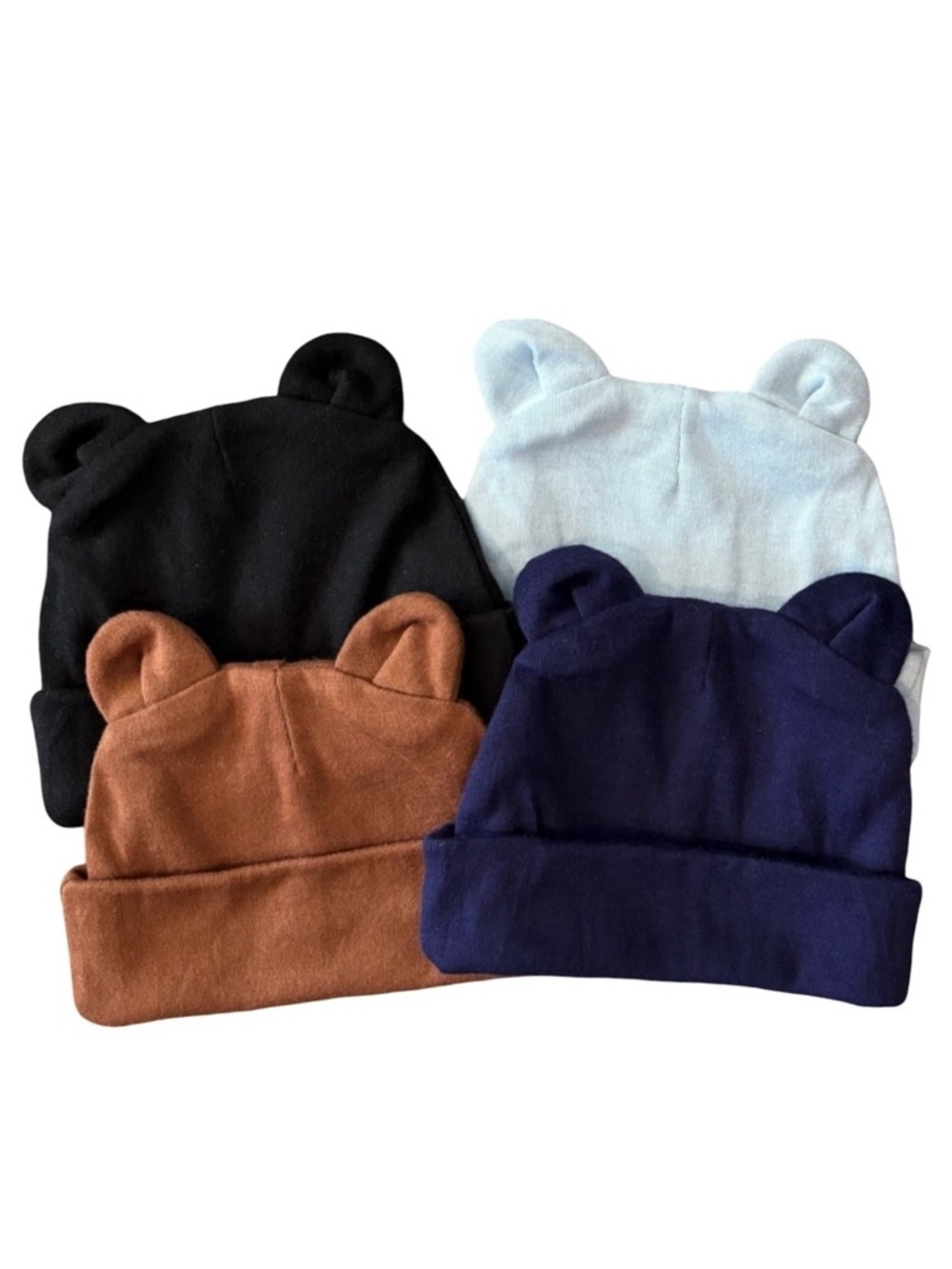 Charming Bear Ear Beanie Set for Kids - Black, Light Blue, Brown, Navy